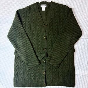Pendleton Green Cable Knit 100% Lambswool Belted Cardigan Sweater Large